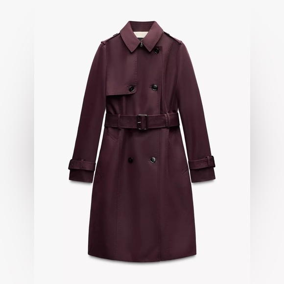 ZARA ZW Collection Water-Repellent burgundy Trench Coat – Size Medium - Picture 2 of 14